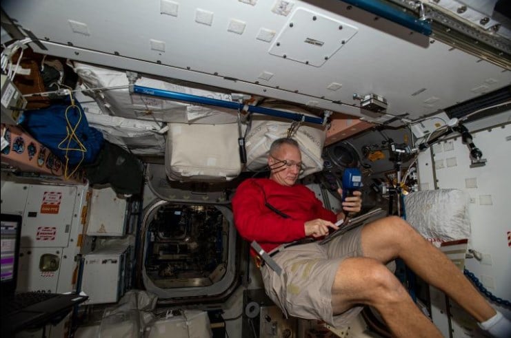 Hurley works on the International Space Station