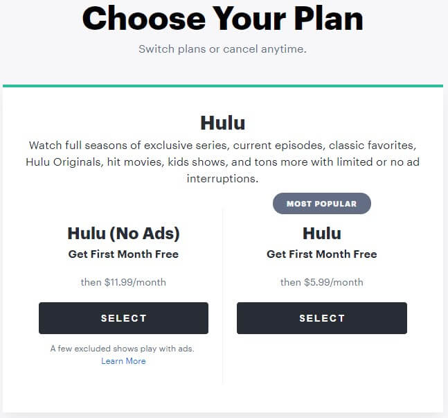 choose hulu plan
