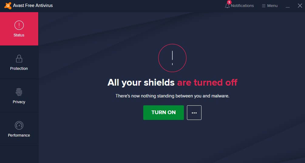 all antivirus shields are turned off