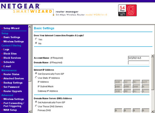 Netgear Router Configuration Page