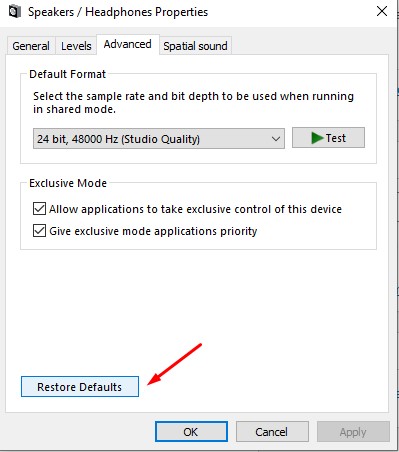 restore default settings