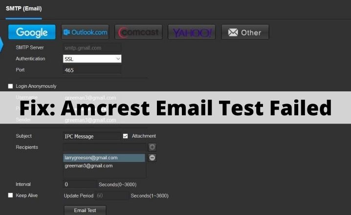 Amcrest Email Test Failed