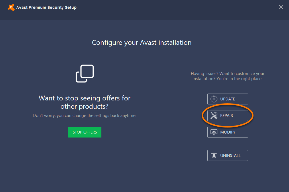 avast repair