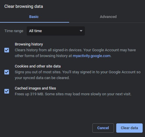 clear browsing dataon chrome