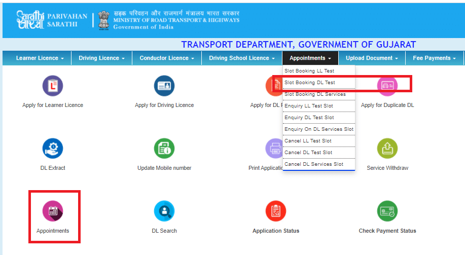 driving licence online apply slot booking in telangana