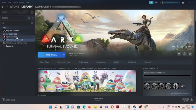 Re-install ark survival game