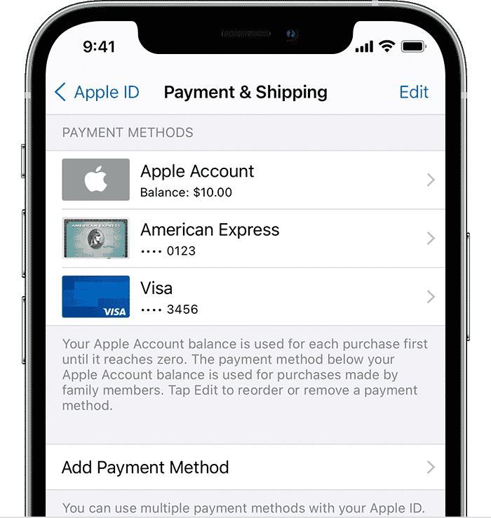 Apple ID payment methods