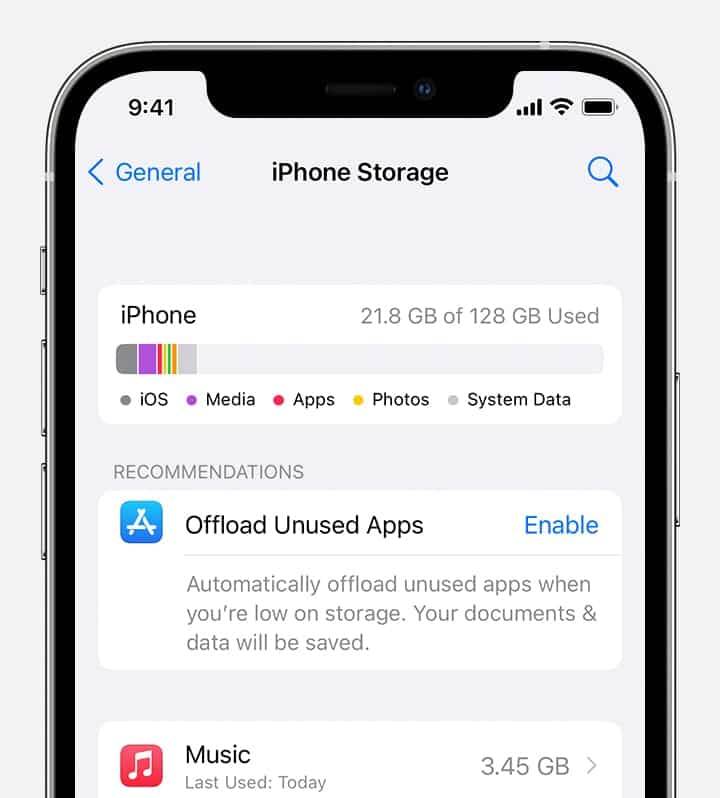 Check storage space in your iPhone