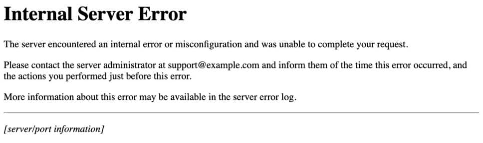 Error Code 500 Internal server error