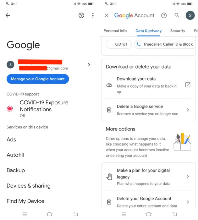 Manage your Google account on Android