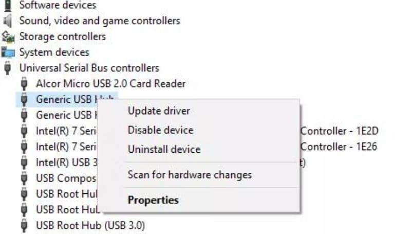 Re-install USB Controllers/update Drivers