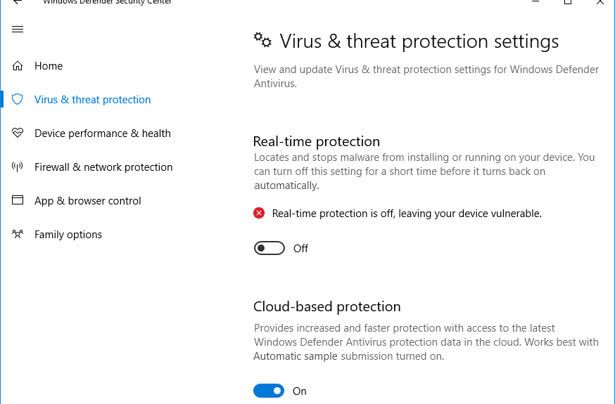 Disable your Windows Defender