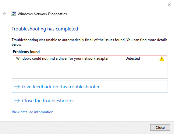 Reasons Windows could not find a driver for your network adapter