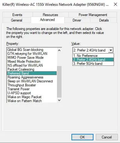 Turn off 5GHz Bandwidth