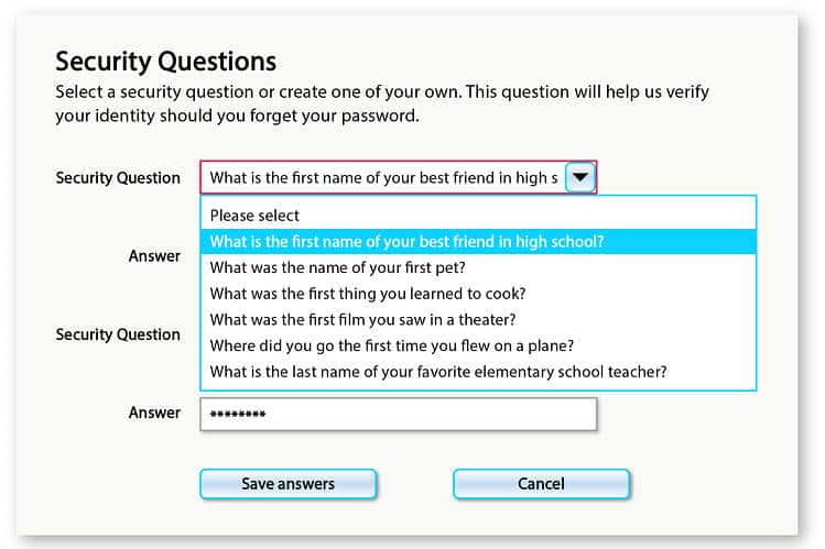  answer the security questions