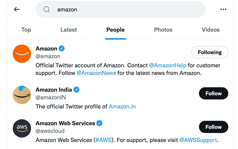 Search for Amazon page on Twitter