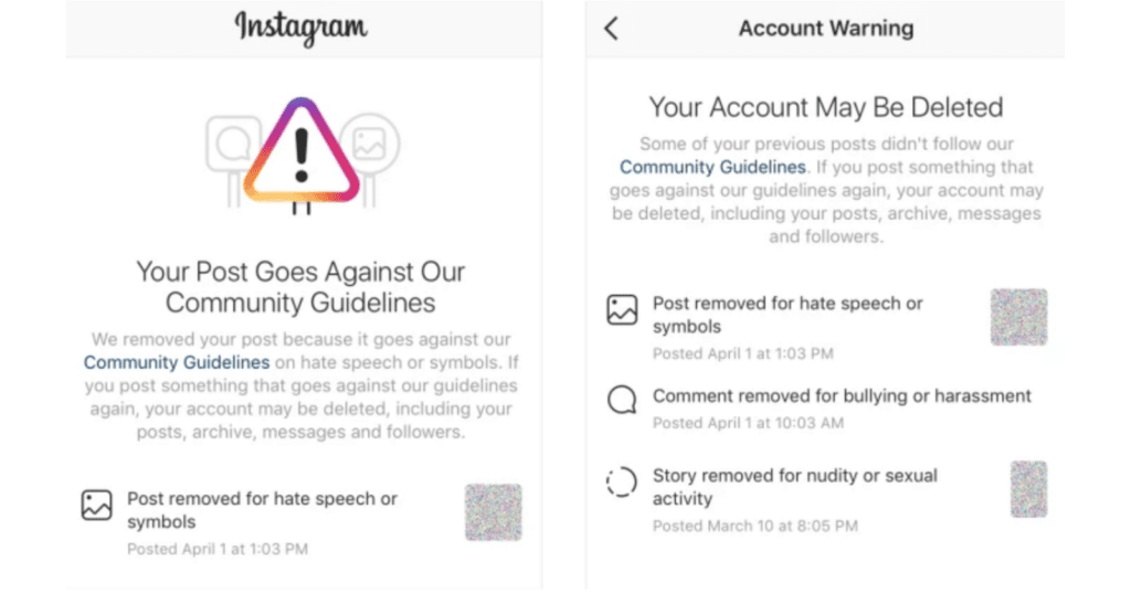 Instagram issues warning before deletion