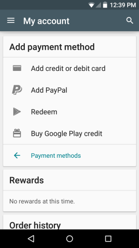 Payment methods" section, you can tap on Redeem