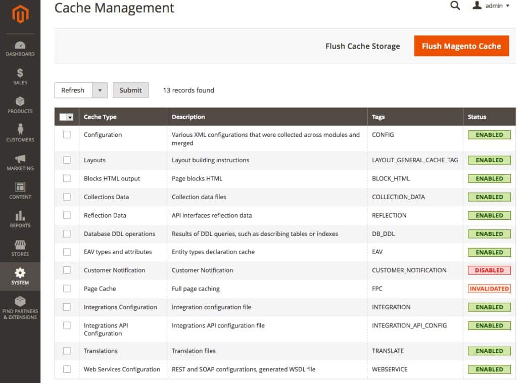 Cache Management in Magento