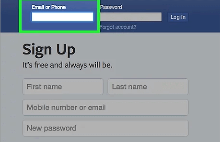 Log in to your Facebook account