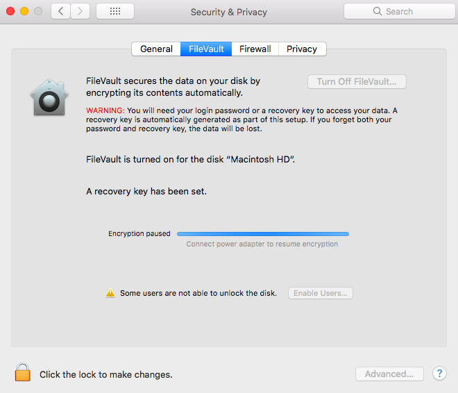 Disable FileVault Temporarily