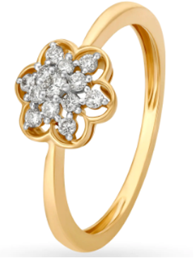 Yellow Gold Diamond Finger Ring with Floral Design