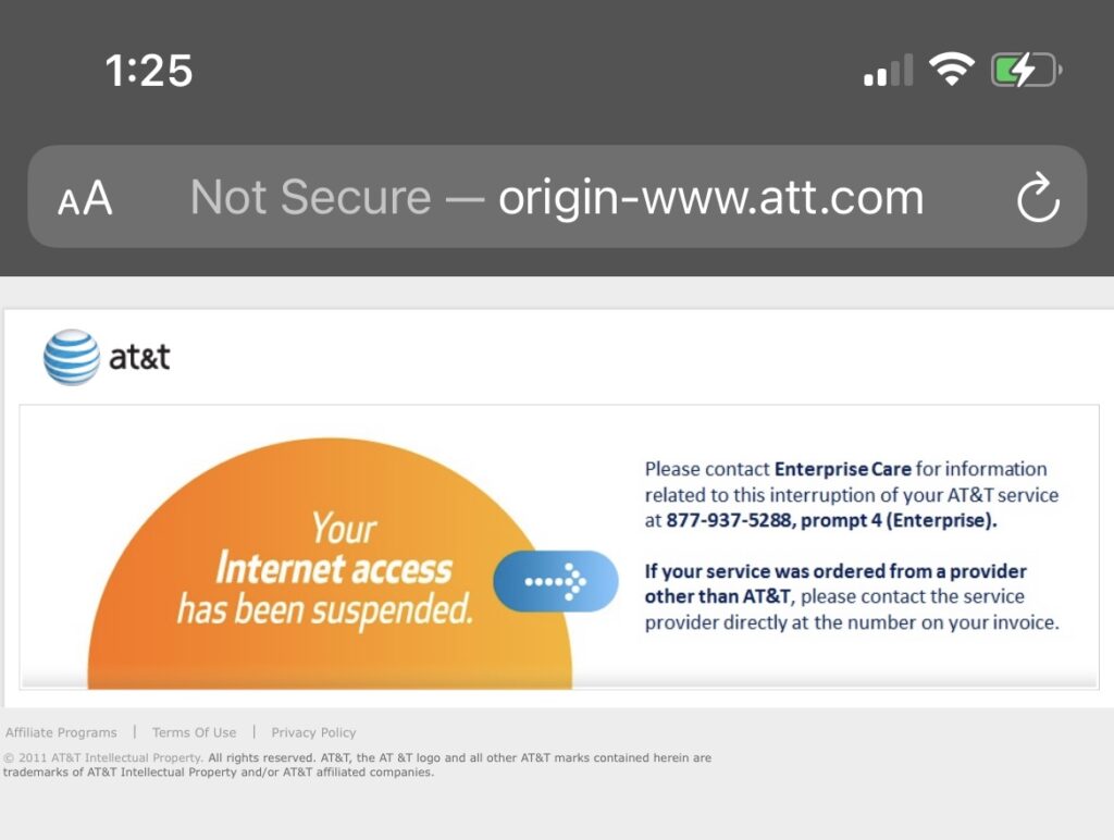 Your Service has been Temporarily Suspended AT&T