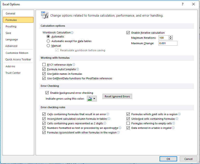 Enable iterative calculation