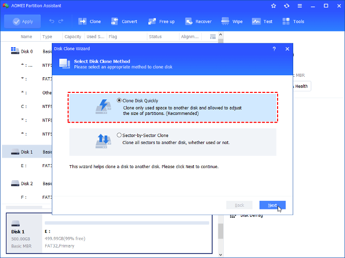 Select Disk Clone Method