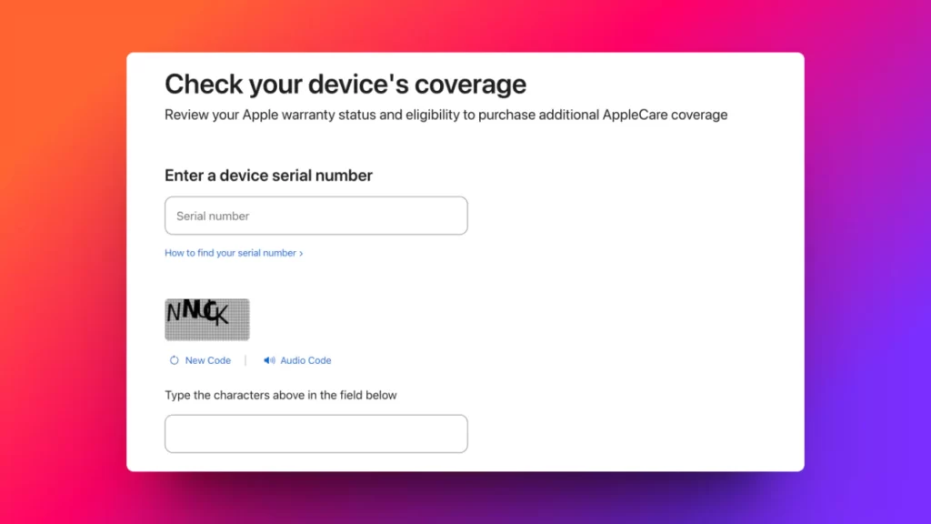Check Apple Coverage tool