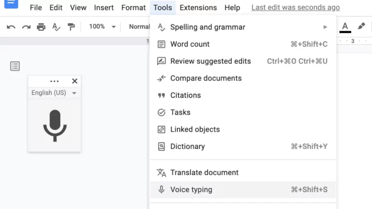 Google Docs Voice Typing