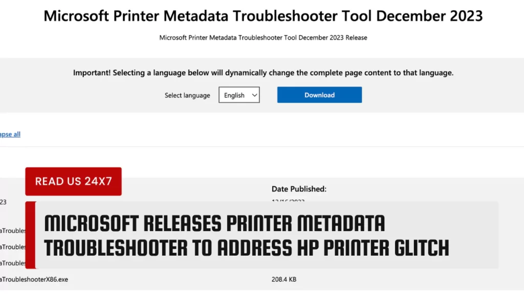 Microsoft Releases Printer Metadata Troubleshooter to Address HP Printer Glitch